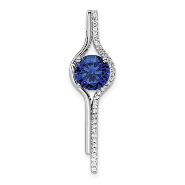 Sterling Silver Rhodium plated Blue and White CZ Slide Pendant