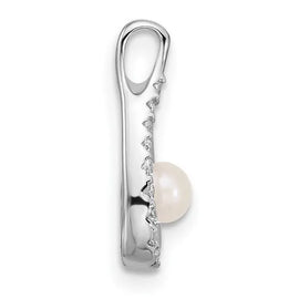 Sterling Silver Rh-plated FWC Pearl/CZ Wishbone Chain Slide Pendant