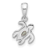 Sterling Silver Rhodium-plated Polished and Antiqued Crystal August Birthstone Turtle Pendant