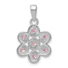 Sterling Silver Polished and Beaded Pink CZ Flower Pendant