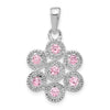 Sterling Silver Polished and Beaded Pink CZ Flower Pendant