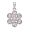 Sterling Silver Polished and Beaded Pink CZ Flower Pendant