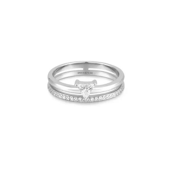 Silver Double White Triangle Stacker Ring