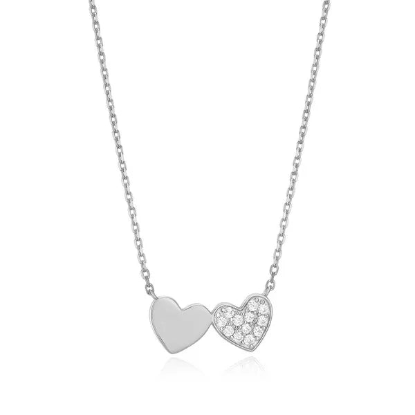 Twin Heart Necklace in Rhodium-Plated Sterling Silver