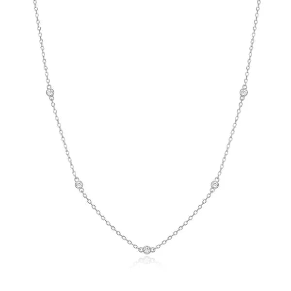 Bezel-Set Lab-Created Diamond Station Necklace in Rhodium-Plated Sterling Silver