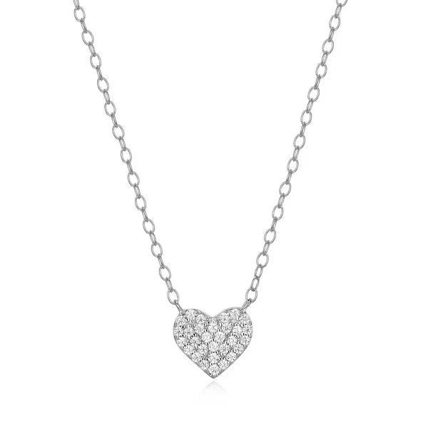 Pave Heart Necklace in Rhodium-Plated Sterling Silver