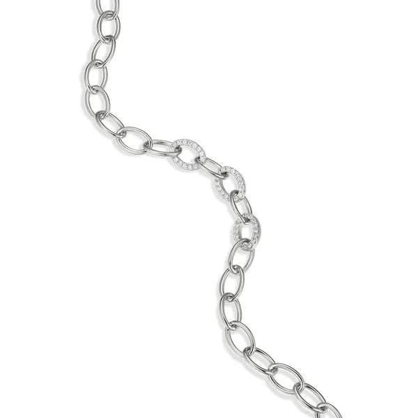 Pave Oval Link Bracelet in Rhodium-Plated Sterling Silver