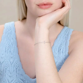 Cross Pendant Bolo Bracelet in Rhodium-Plated Sterling Silver