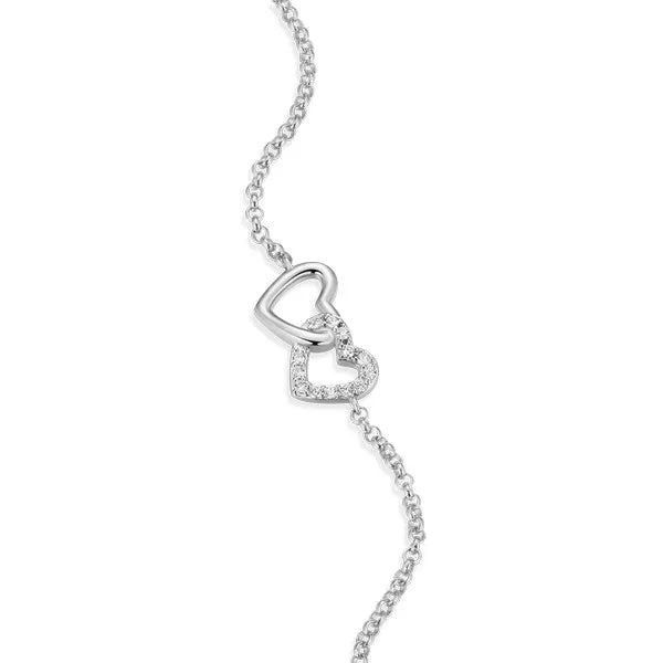 Open Twin Heart Bolo Bracelet in Rhodium-Plated Sterling Silver