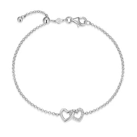 Open Twin Heart Bolo Bracelet in Rhodium-Plated Sterling Silver