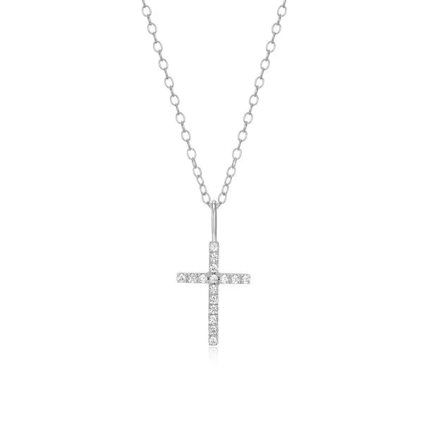Cross Pendant Necklace in Rhodium-Plated Sterling Silver