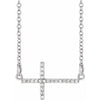 14K White 1/10 ctw Natural Diamond Sideways Cross 16"-18" Necklace