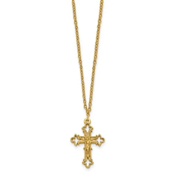 Symbols of Faith Gold-tone Fleur de Lis Crucifix 18" Necklace