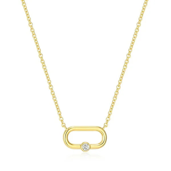 Paperclip & Lab-Created Diamond Accent Pendant Necklace in 14K Yellow Gold-Plated Sterling Silver
