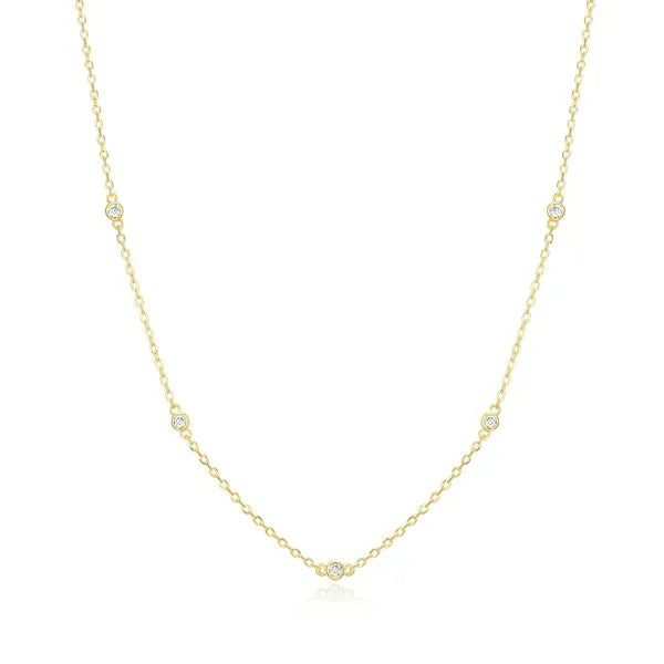 Bezel-Set Lab-Created Diamond Station Necklace in 14K Yellow Gold-Plated Sterling Silver