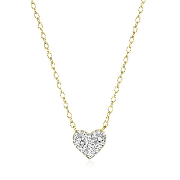 Pave Heart Necklace in 14K Yellow Gold-Plated Sterling Silver