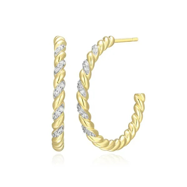 Twist J-Hoop Stud Earrings in 14K Yellow Gold-Plated Sterling Silver