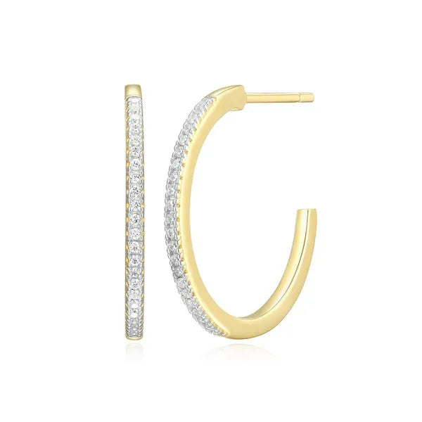 Large J-Hoop Stud Earrings in 14K Yellow Gold-Plated Sterling Silver