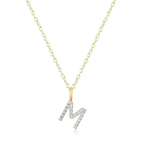 Letter M Initial Pendant Necklace in 14K Yellow Gold-Plated Sterling Silver