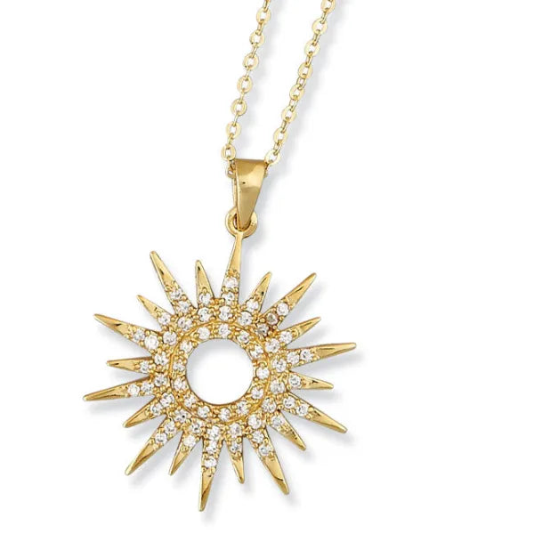 Small Gold Tone Sterling Silver Sun Dial with CZ