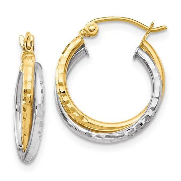 Leslie's 10K Two-tone D/C Hinged Hoop Earrings