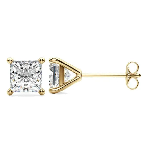 2.00ctw Natural Diamond Studs Princess Shape Set on 14K GOLD 4 Prong Martini