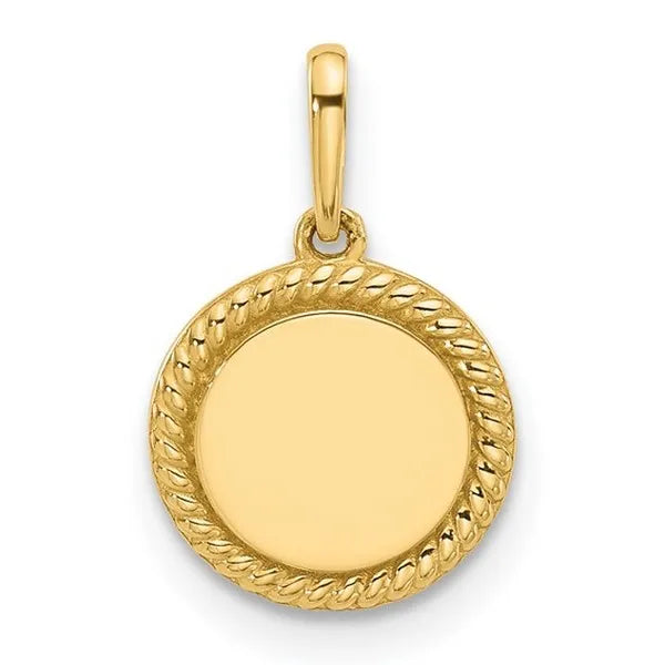 14K Polished Round with Rope Border Charm