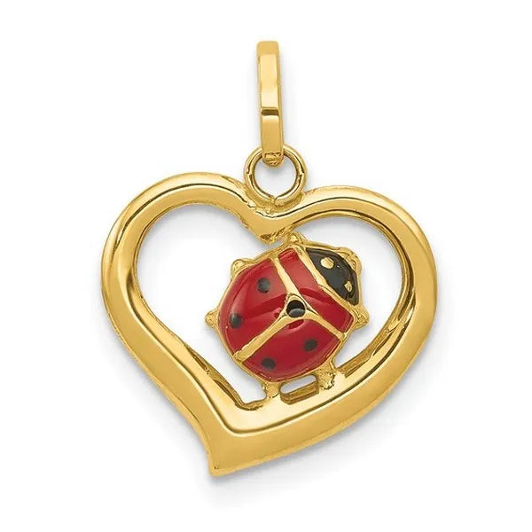 14k Enameled Ladybug in Heart Charm