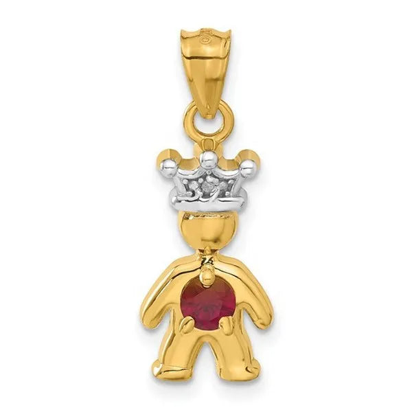 14k Diamond and Synthetic January Birthstone Boy Pendant