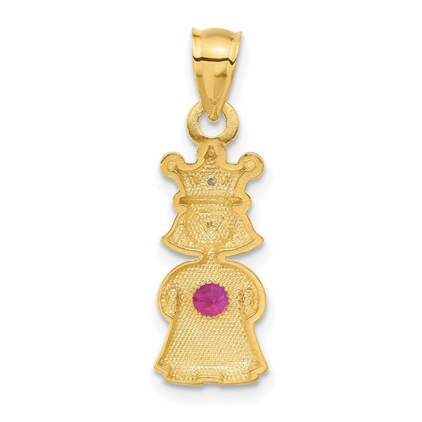 14k White Rhodium Diamond and Synthetic January Birthstone Girl Pendant