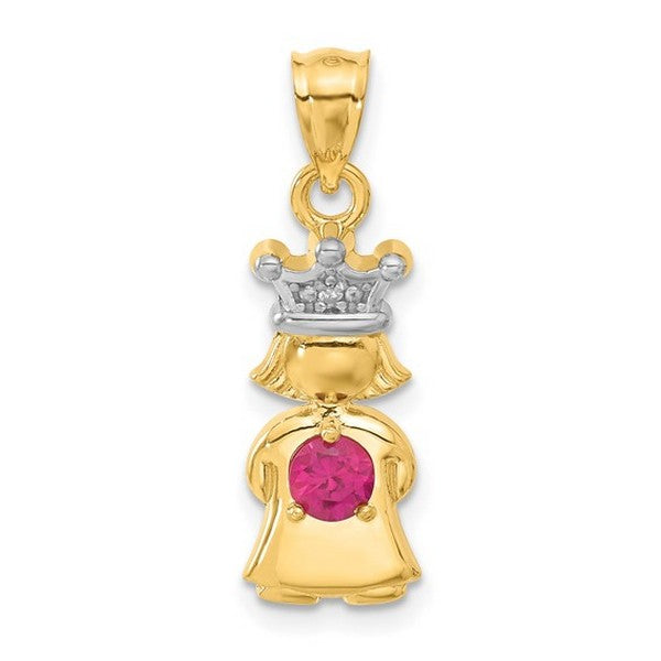 14k White Rhodium Diamond and Synthetic January Birthstone Girl Pendant