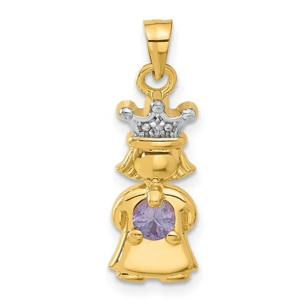 14k Diamond and Synthetic June Birthstone Girl Pendant