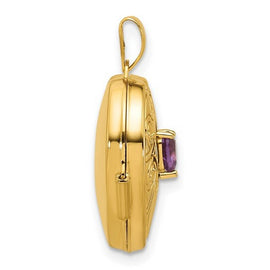 14k Polished Amethyst February Birthstone 18mm Heart Locket