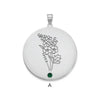 SS/Rhod-plated Circle with 1 Birth Flower and Birthstone Pendant