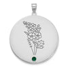 SS/Rhod-plated Circle with 1 Birth Flower and Birthstone Pendant