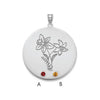 SS/Rhod-plated Circle with 2 Birth Flower and Birthstone Pendant
