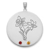 SS/Rhod-plated Circle with 2 Birth Flower and Birthstone Pendant