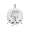 SS/Rhod-plated Circle with 4 Birth Flower and Birthstone Pendant