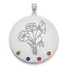 SS/Rhod-plated Circle with 4 Birth Flower and Birthstone Pendant