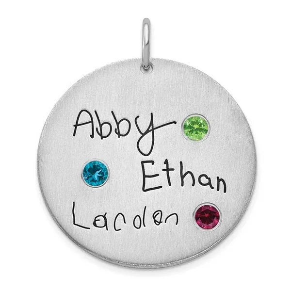Sterling Silver /Rhodium-plated Signature with Birthstones Pendant