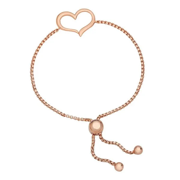 Open Heart Bolo Bracelet in Sterling Silver Rose-gold-tone