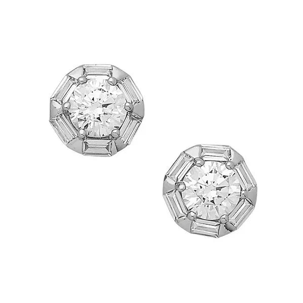 Hexagon Halo of CZ Baguettes Surrounding a Center Round