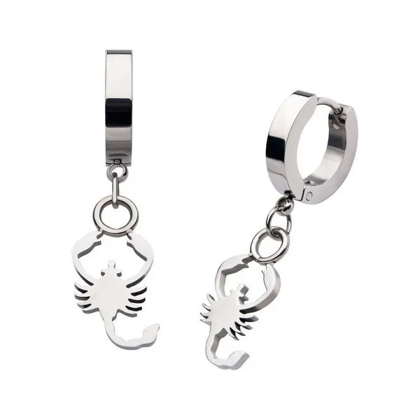 Stainless Steel Huggie Earrings with Scorpio Charm