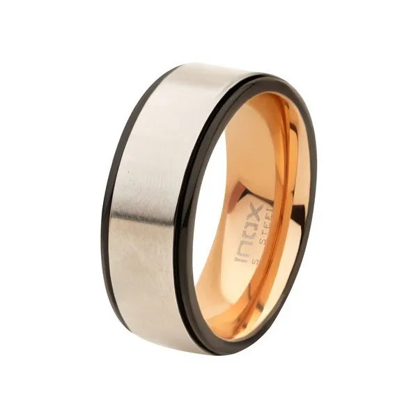 Stainless Steel Matte Finish with Rose Gold IP & Black IP 8mm Ring