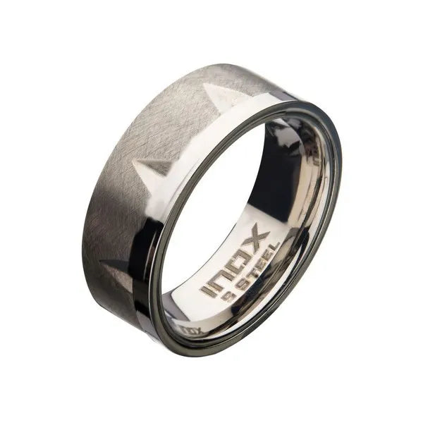 Men's Stainless Steel Matte with Polished Accent Notch Ring
