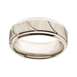 Men's Stainless Steel Brushed with Grooves Beveled Ring