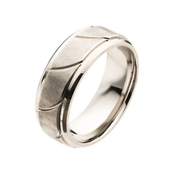 Men's Stainless Steel Brushed with Grooves Beveled Ring