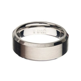 Matte Finish Stainless Steel Beveled Comfort Fit Wedding Band