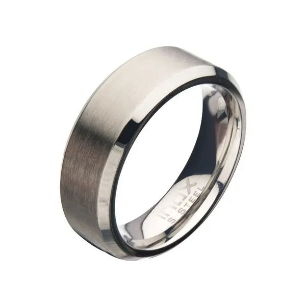 Matte Finish Stainless Steel Beveled Comfort Fit Wedding Band
