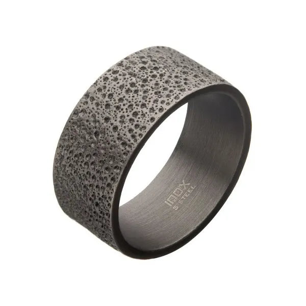 Men's Stainless Steel 10mm Matte Antique Magma Pattern Ring